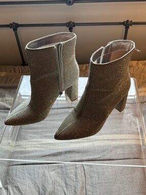 INC International Concepts Silver Rhinestone Pointed Block Heel Ankle Boots